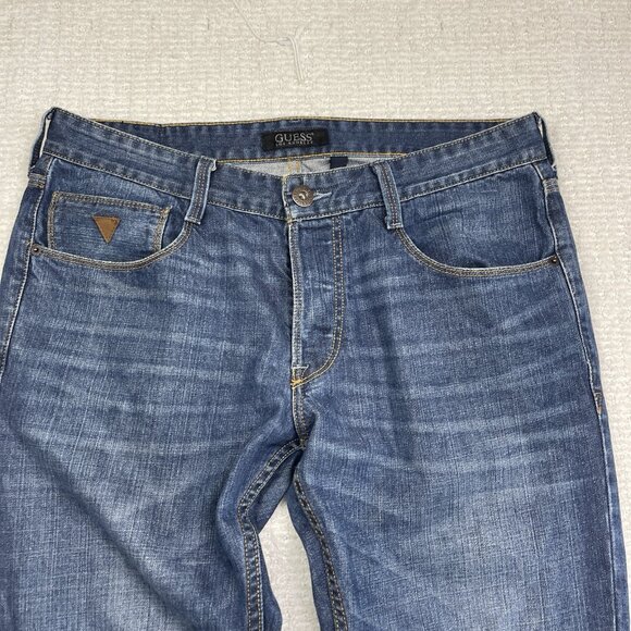 Guess Vermont Slim Men Blue Denim Cotton Straight Leg Distressed Jean Size 34X29 - Picture 2 of 9